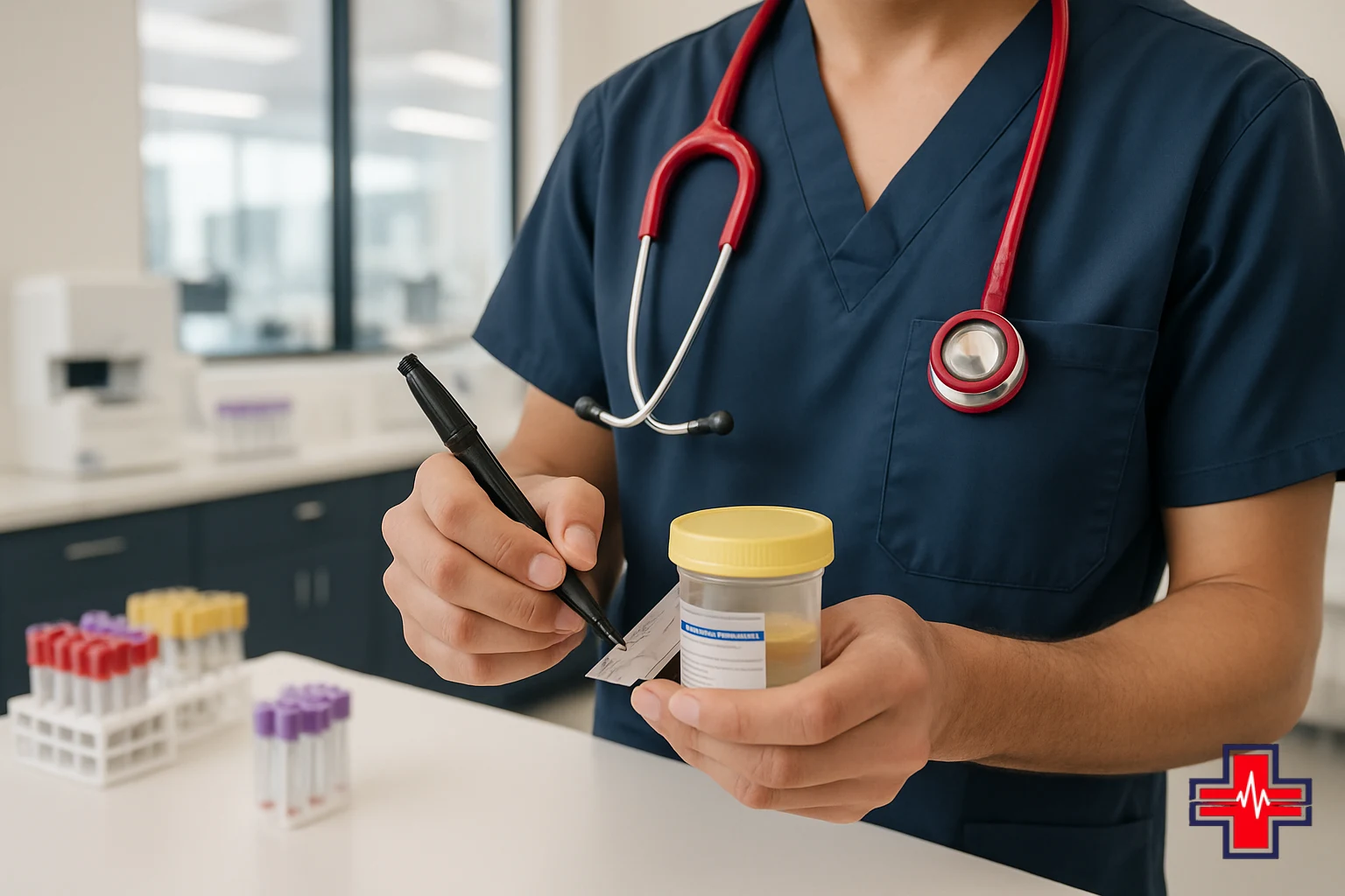 Medical laboratory technician performing rapid chlamydia and gonorrhea testing with nucleic acid amplification methods for same-day results.