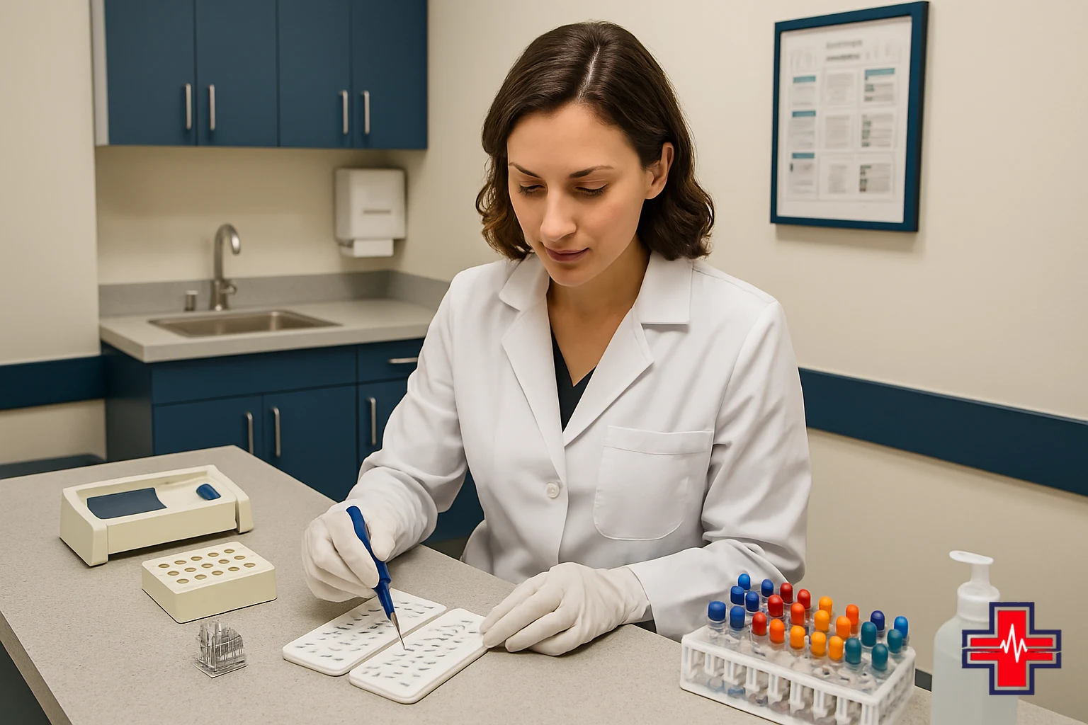 Allergist preparing specialized allergen extracts for diagnostic allergy testing and skin prick testing panels