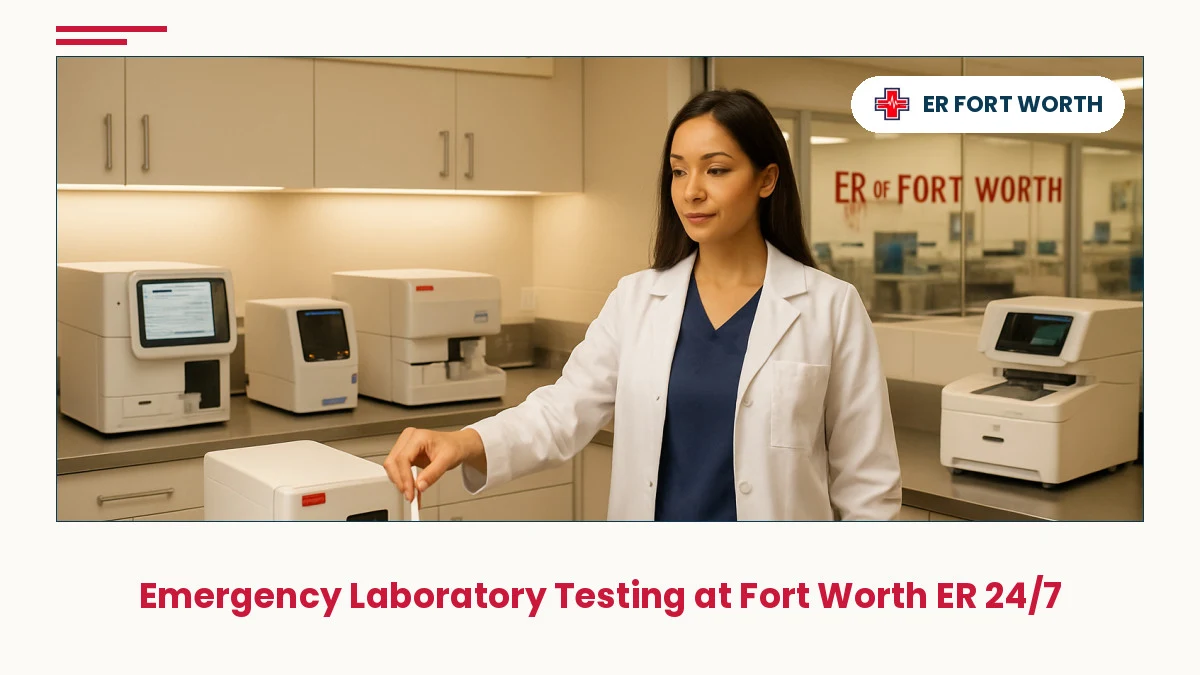 State-of-the-art point-of-care testing analyzers and lab equipment at ER Of Fort Worth emergency laboratory, staffed by certified technician